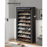 Songmics Shoe Rack, 9 Tier Shoe Organizer With Nonwoven Fabric Cover, Shoe Storage Shelf For 40-50 Pairs Of Shoes, Entryway, Suitable For Sneakers, High Heels, Flats, And Boots, Black Urxj36Hv1