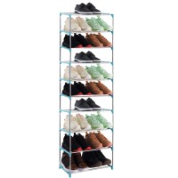 Xerhnan 10-Tier Stackable Small Shoe Rack, Lightweight Shoe Shelf Storage Organizer For Entryway, Hallway And Closet (Blue)