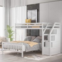 Merax Solid Wood Twin Over Full Bunk Bed With 3 Storage, Wooden Loft Bed And Platform Bed Frame, Can Be Separated Into 2 Beds (White)