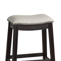 Benjara Curved Leatherette Counter Stool With Nailhead Trim, Set Of 2, Gray