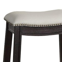 Benjara Curved Leatherette Counter Stool With Nailhead Trim, Set Of 2, Gray