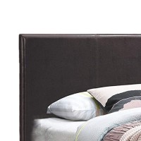 Benjara Transitional Style Leatherette Queen Bed With Padded Headboard, Brown