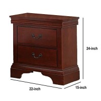 Benjara 2 Drawer Wooden Nightstand With Panel Bracket Feet, Brown