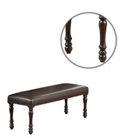 Benjara Nailhead Trim Faux Leather Dining Bench With Turned Legs, Brown