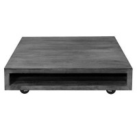 The Urban Port Square Mango Wood Coffee Table With Casters And Open Storage Compartment