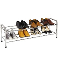 Fanhao 2-Tier Shoe Rack, 100% Stainless Steel Shoe Storage Organizer, Stackable 8-Pair Storage Shelf For Bedroom, Closet, Entryway, Dorm Room, 10.3 W X 31.5 D X13.2 H (Silver)