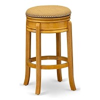 East West Furniture Ams030-416 Amherst Counter-Height Barstool - Round Shape Vegas Gold Pu Leather Upholstered Pub Height Backless Chairs, 30 Inch Height, Oak