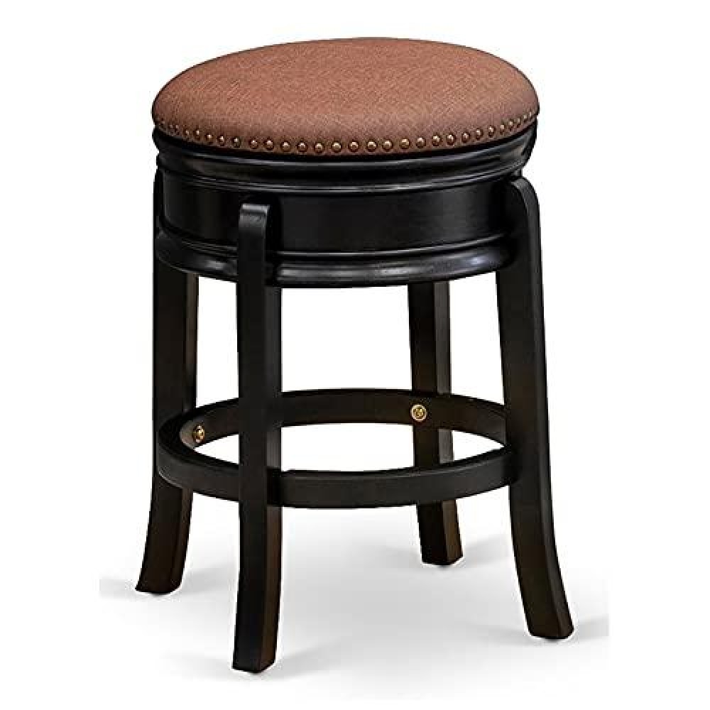 East West Furniture Ams024-112 Amherst Counter Height Barstool - Round Shape Brown Roast Pu Leather Upholstered Backless Chairs, 24 Inch Height, Black