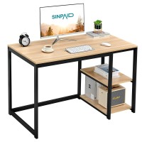 Sinpaid Computer Desk 40 Inches With 2-Tier Shelves Sturdy Home Office Desk With Large Storage Space Modern Gaming Desk Study Writing Laptop Table, Oak