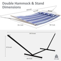 Suncreat Two Person Hammock With Stand Heavy Duty, Free Standing Hammocks Outdoors For 2 Person, Max 475Lbs Capacity, Blue Stripes
