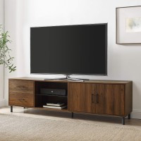 Walker Edison Uptown Modern 2 Drawer Low Profile Stand For Tvs Up To 80 Inches, 70 Inch, Dark Walnut