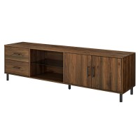 Walker Edison Uptown Modern 2 Drawer Low Profile Stand For Tvs Up To 80 Inches, 70 Inch, Dark Walnut