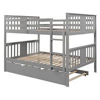 Julyfox Full Bunk Bed With Trundle, Full Size Bunk Bed Frame Gray With Ladder Heavy Duty No Box Spring Need Hard Wood Full Size Platform Bed Set Of 2 Space Saving