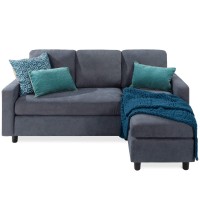 Best Choice Products Linen Sectional Sofa For Home Apartment Dorm Bonus Room Compact Spaces Wchaise Lounge 3-Seat L-Shape Design Reversible Ottoman Bench 680Lb Capacity - Bluegray