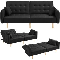 Yaheetech 78A Convertible Sofa Bed With Usb Ports Sleeper Couch Futon Daybed Sleeper Sofa For Living Room Convertible Loveseat Adjustable Couch Bed Linen Fabric Tufted Split-Back Daybed Black