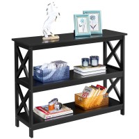 Yaheetech Console Table With Storage Shelves, 3-Tier Entryway Table Sofa Side Table Narrow Long Bookshelf For Hallway Living Room, Accent Furniture, Black