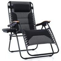 Phi Villa Xxl Oversized Padded Zero Gravity Chair, Foldable Patio Recliner, 30 Wide Seat Anti Gravity Lounger With Cup Holder, Support 400 Lbs (Black)