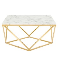 Modway Vertex Geometric Artificial Marble Coffee Table In Gold White