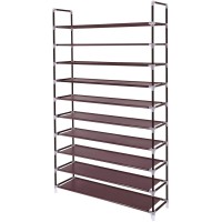 Greef Classics 10-Tier 50-Pair Shoe Rack Organizer Sturdy Metal Storage Shelf For Bedroom, Closet, Entryway, Dorm Room, Non Woven Fabric (Brown)