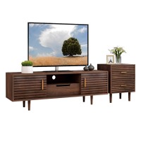 Mecor Mid-Century Modern Tv Stand W/End Table,Home Media Entertainment Center Sets For Tv Up To 60,Tv Console Storage Cabinet For Living Room. (Brown)