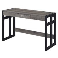 Convenience Concepts Monterey Desk With Charging Station 47-Inch Weathered Grayblack