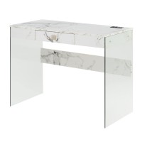 Convenience Concepts Soho Glass Desk With Charging Station, 42, Faux White Marble