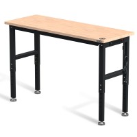 Workpro 60 Adjustable Workbench, Rubber Wood Top Heavy-Duty Workstation, 2000 Lbs Load Capacity Hardwood Worktable With Power Outlets, For Workshop, Garage, Office, Home