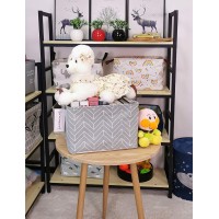 Queenlala Rectangular Laundry Hamper/Foldable Nursery Laundry Basket For Organizing/Storage Bin Baskets/Children Toy Office Bedroom/Toy Bin Closet Shelf Baskets(Rec-Grey Wheat)