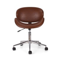 Christopher Knight Home Dawson Armless Office Chair, Cognac Brown + Chrome + Walnut