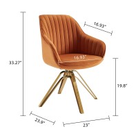 Volans Swivel Accent Chair, Mid Century Modern Swivel Desk Chair With Hollow Brushed Gold Plated Legs Office Chairs For Living Room, Dining Room, Small Space, Cinnamon