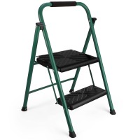 Delxo 2 Step Ladder Folding Step Stool Two Steps With Cushioned Handle,500 Lbs Heavy Duty Steel Sturdy Wide Pedal Lightweight Anti-Slip Portable Collapsible Perfect For Kitchen Household Green