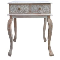 The Urban Port 2-Drawer Mango Wood Console Table With Floral Carved Front