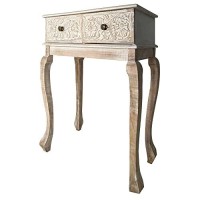 The Urban Port 2-Drawer Mango Wood Console Table With Floral Carved Front