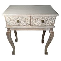 The Urban Port 2-Drawer Mango Wood Console Table With Floral Carved Front