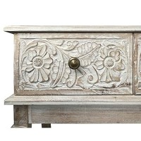 The Urban Port 2-Drawer Mango Wood Console Table With Floral Carved Front