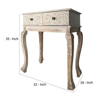 The Urban Port 2-Drawer Mango Wood Console Table With Floral Carved Front