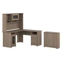 Bush Furniture Cabot L Shaped Desk With Hutch And Small Storage Cabinet With Doors In Modern Gray
