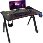 Deco Gear Ultrawide Curved Led Computer Gaming/Office Desk, Waterproof Carbon-Fiber Surface, Supports Up To 175-Lbs., 6-Color Rgb Lighting Accents, Cable Management, Cup Holder, 31.5 Mouse Pad