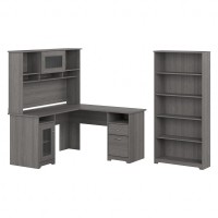 Bush Furniture Cabot L Shaped Computer Desk With Hutch And 5 Shelf Bookcase 60W Modern Gray