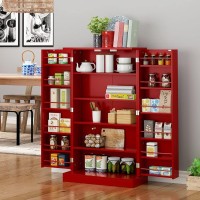 Function Home 41 Farmhouse Kitchen Pantry, Storage Cabinet With Doors And Adjustable Shelves For Kitchen, Living Room And Dinning Room In Red