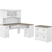 Bush Furniture Fairview L Shaped Desk With Hutch And Lateral File Cabinet, Shiplap Gray/Pure White