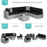 Best Choice Products 7-Piece Modular Outdoor Sectional Wicker Patio Furniture Conversation Sofa Set W/ 6 Chairs, 2 Pillows, Seat Clips, Coffee Table, Cover Included - Gray/Black