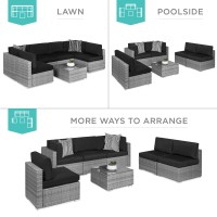 Best Choice Products 7-Piece Modular Outdoor Sectional Wicker Patio Furniture Conversation Sofa Set W/ 6 Chairs, 2 Pillows, Seat Clips, Coffee Table, Cover Included - Gray/Black