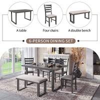 Lz Leisure Zone 6 Piece Dining Table Set, Dining Table And Chairs Set With Bench, Wood Rectangular Dining Table Set With 4 Upholstered Dining Chairs And Bench (Grey+Beige, 6 Piece)