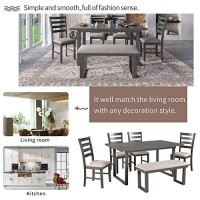 Lz Leisure Zone 6 Piece Dining Table Set, Dining Table And Chairs Set With Bench, Wood Rectangular Dining Table Set With 4 Upholstered Dining Chairs And Bench (Grey+Beige, 6 Piece)