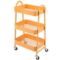 Ygcbl Multifunction Serving Portable Hand Trucks,Cart Bar Living Room 3 Layers 360Aswivel Castors Plus Thick Storage Easy To Move, 5 Colors,Kitchen,Orange,44X32X79Cm