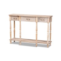 Baxton Studio Hallan Classic And Traditional French Provincial Rustic Whitewashed Oak Brown Finished Wood 3-Drawer Console Table