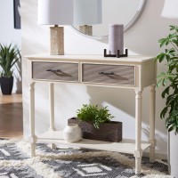 Safavieh Home Collection Ryder Distressed Whitegreige 2-Drawer Bottom Shelf Console Table