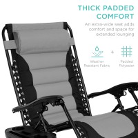 Best Choice Products Oversized Padded Zero Gravity Chair, Folding Outdoor Patio Recliner, Xl Anti Gravity Lounger For Backyard W/Headrest, Cup Holder, Side Tray, Outdoor Polyester Mesh - Gray