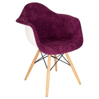 Leisuremod Willow Velvet Eiffel Wooden Base Accent Chair Living Room Armchair Modern Side Chair (Purple)
